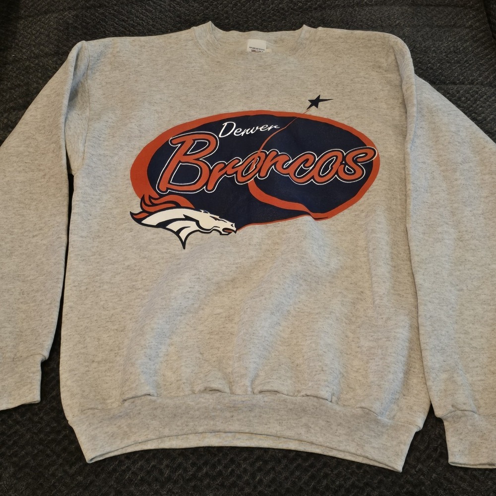 Vintage Denver Broncos Sweatshirt Mens Medium‎ Grey Long Sleeve Logos 7 90s